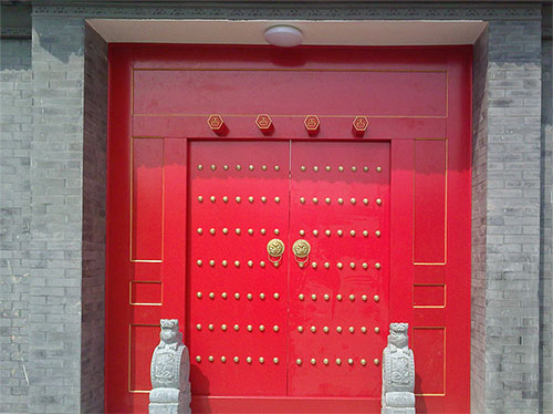 郓城中国传统四合院系列朱红色中式木制大门木作